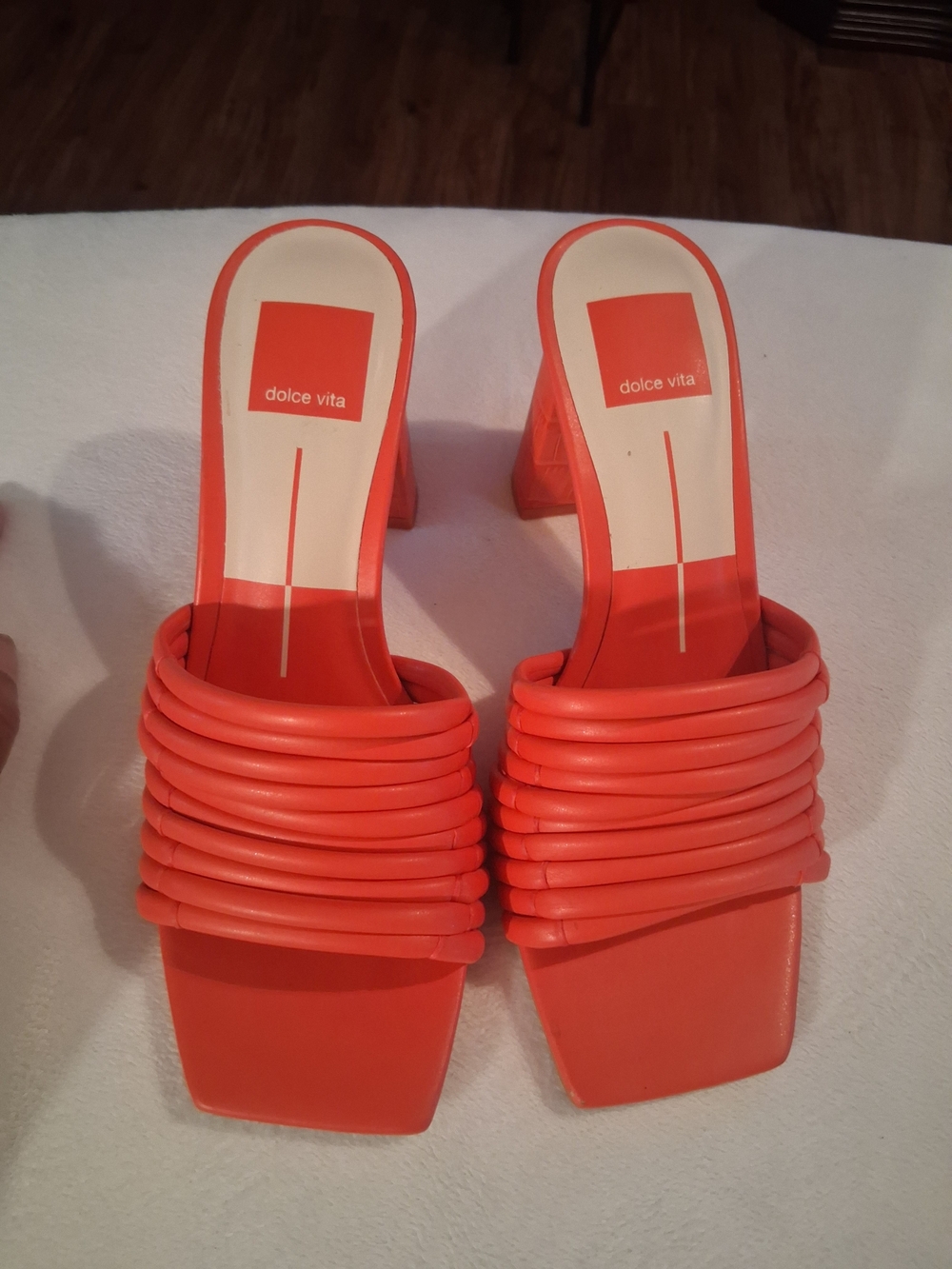 Dolce Vita Vibrant Coral Tubular-Strap Block Heel Mules